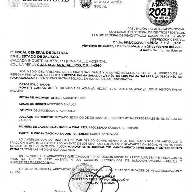 FALSO QUE 'EL GüERO' PALMA FUE LIBERADO