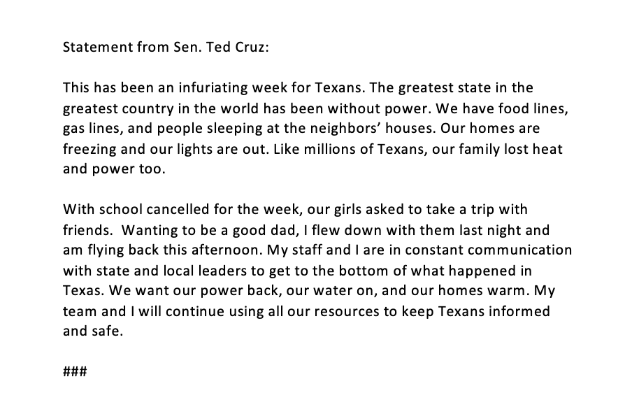 EL SENADOR DE EU SE FUE A CANCúN EN MEDIO DE LA EMERGENCIA EN TEXAS