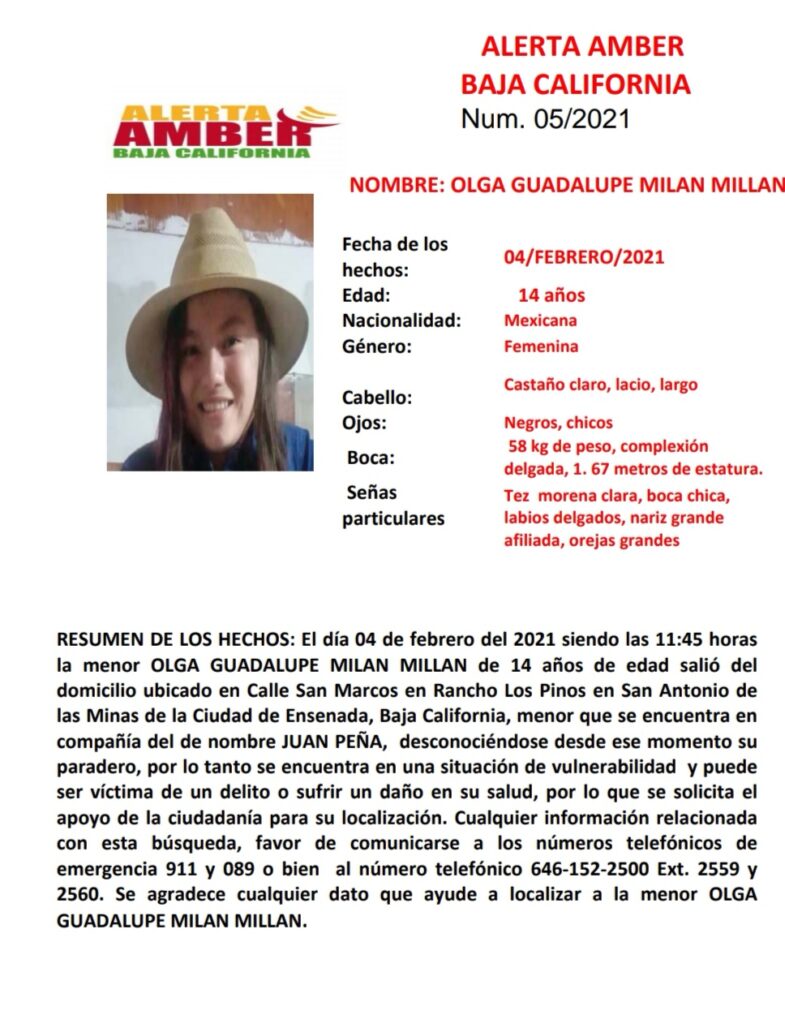 LOCALIZAN A MENOR OLGA GUADALUPE; DESACTIVAN ALERTA AMBER