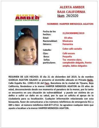BUSCAN A HARPER MENDOZA AGATóN; FUE SUSTRAíDA DE SU CASA