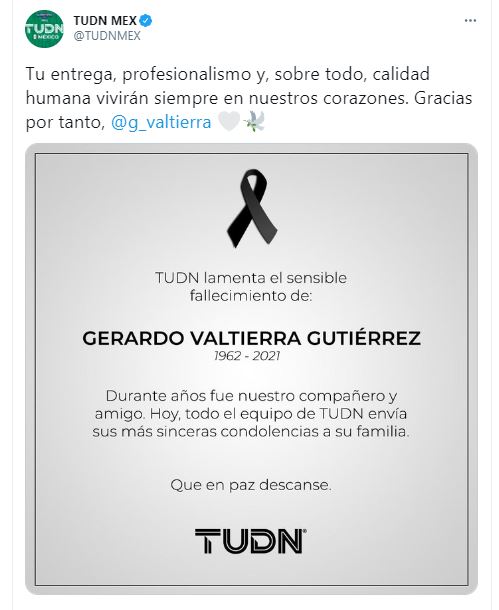 COMENTARISTA DEPORTIVO, GERARDO VALTIERRA FALLECE POR COVID-19