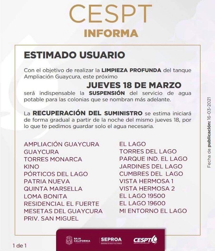 VARIAS COLONIAS SE QUEDARáN SIN AGUA