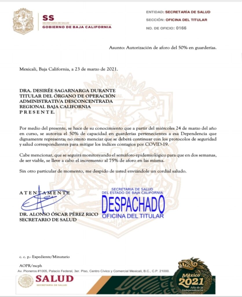 AUTORIZAN APERTURA DE GUARDERíAS EN BAJA CALIFORNIA