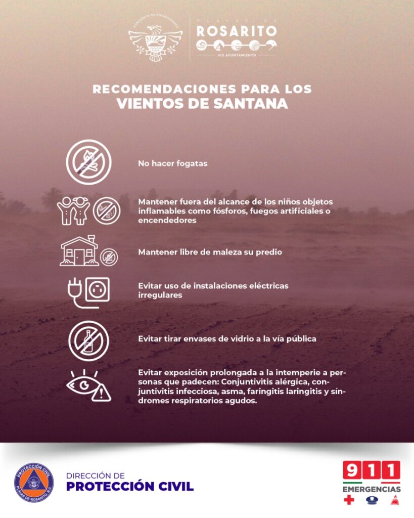 ROSARITO EMITE RECOMENDACIONES POR FUERTES VIENTOS DE SANTA ANA
