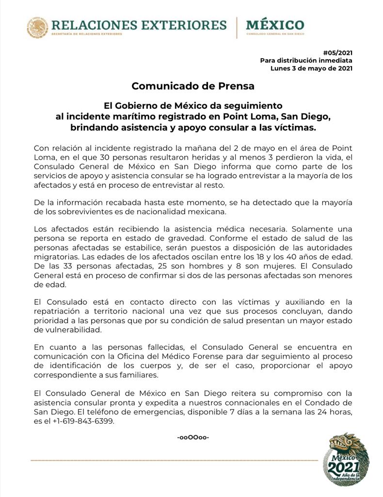 26 SOBREVIVIENTES DE NAUFRAGIO EN SAN DIEGO SON MEXICANOS
