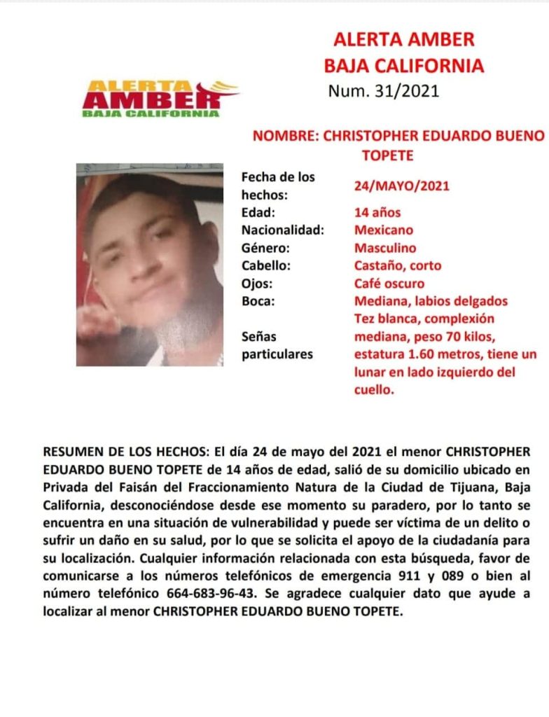 ACTIVAN ALERTA AMBER POR EDUARDO BUENO DE 14 AñOS
