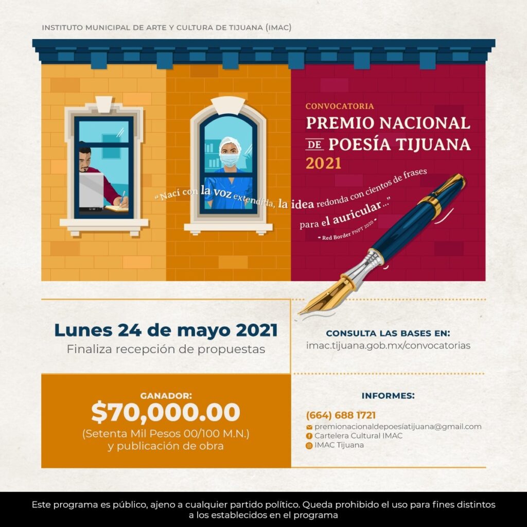 EN MAYO VENCE CONVOCATORIA A PREMIO NACIONAL DE POESíA TIJUANA 2021