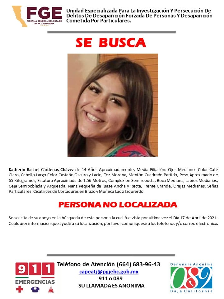 BUSCAN A KATHERIN RACHEL DE 14 AñOS
