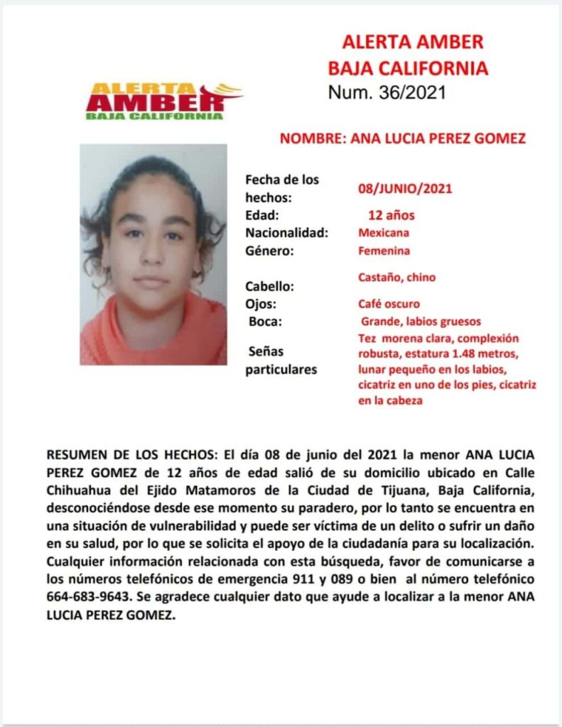 ALERTA AMBER; BUSCAN A ANA LUCIA PéREZ GóMEZ DE 12 AñOS