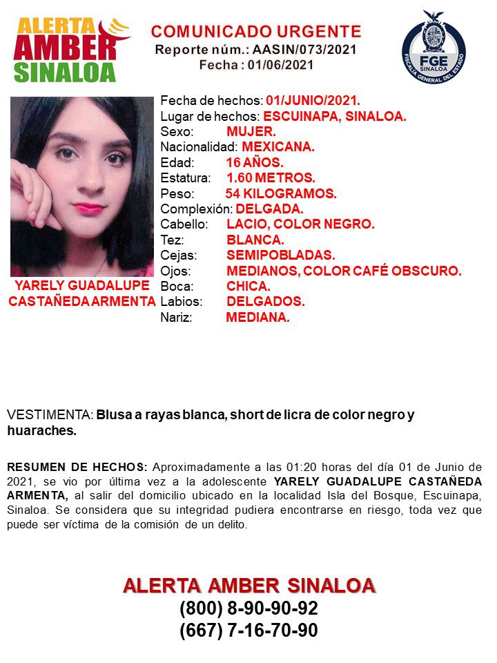 ACTIVAN ALERTA AMBER POR TRES ADOLESCENTES DESAPARECIDAS EN SINALOA