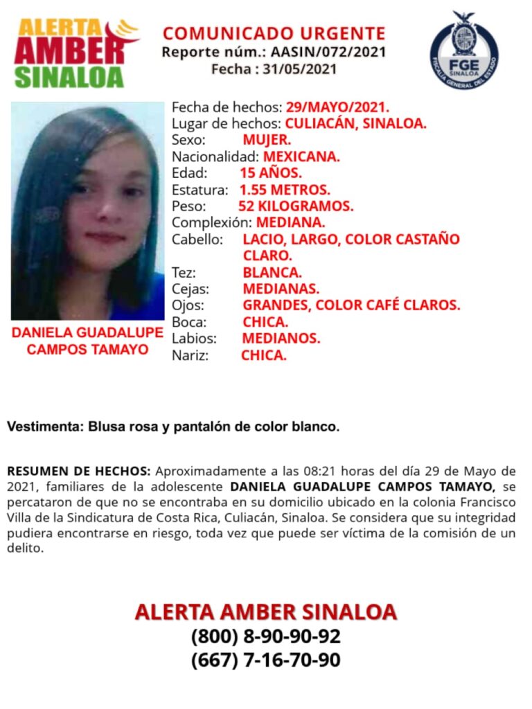 ACTIVAN ALERTA AMBER POR TRES ADOLESCENTES DESAPARECIDAS EN SINALOA