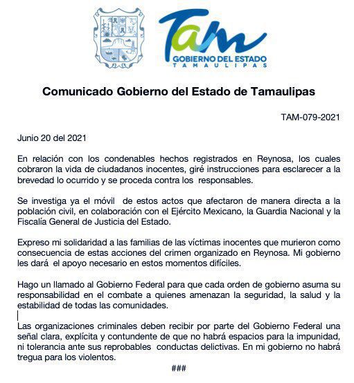 ELEVAN DE 15 A 18 MUERTOS TRAS ATAQUES ARMADOS EN REYNOSA ELEVAN DE 15 A 18 MUERTOS TRAS ATAQUES ARMADOS EN REYNOSA