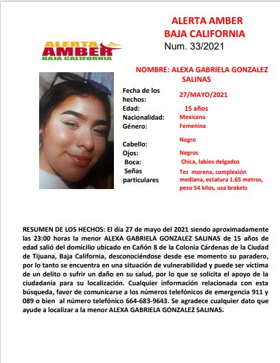 ACTIVAN ALERTA AMBER POR LA MENOR ALEXA GABRIELA GONZáLEZ