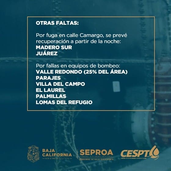 DECENAS DE COLONIAS CON INTERMITENCIA O FALTA DE AGUA