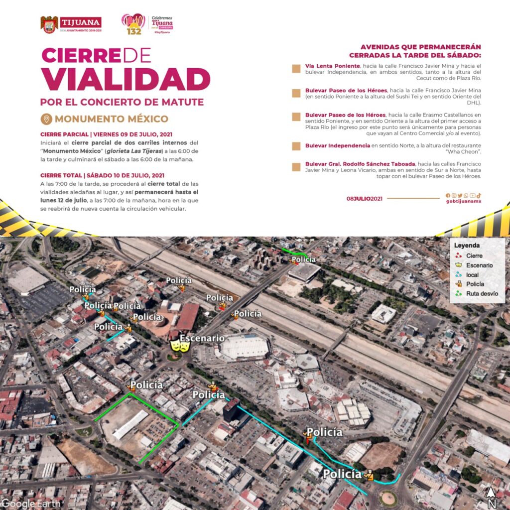 HABRá CIERRE DE VIALIDADES POR CONCIERTO DE ANIVERSARIO DE TIJUANA