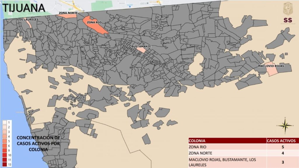 CINCO COLONIAS CONCENTRAN CASOS ACTIVOS DE COVID EN TIJUANA