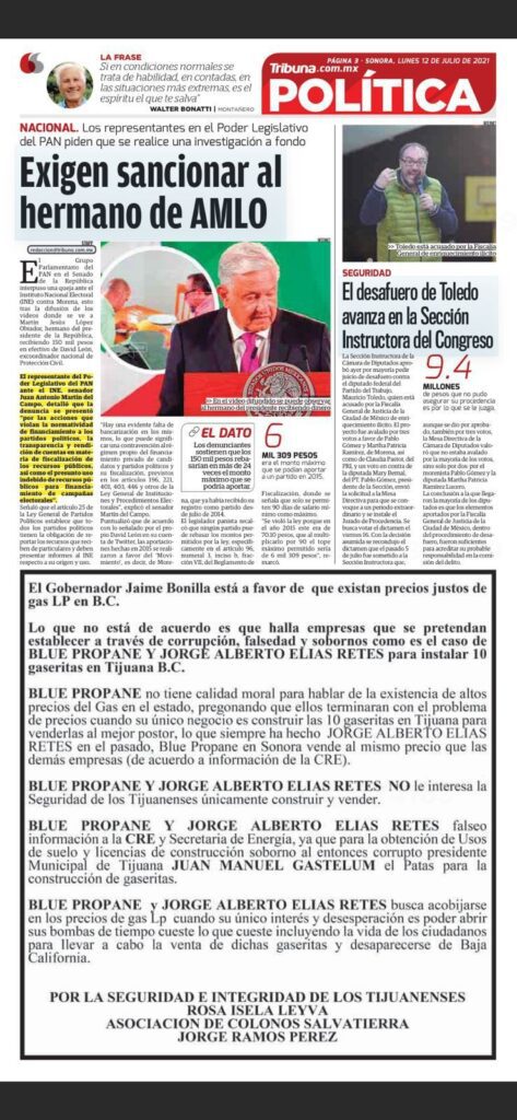 CRECE POLéMICA POR DISTRIBUCIóN DE GAS DOMéSTICO
