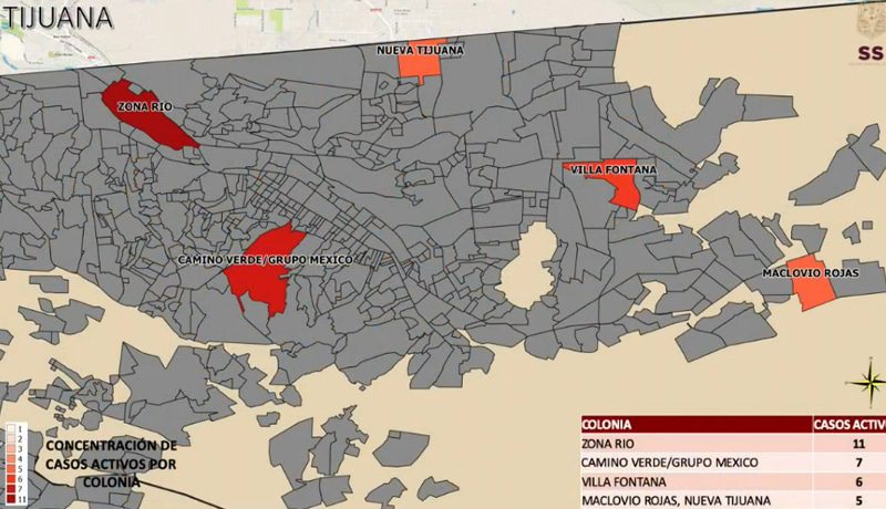 AUMENTAN COLONIAS CON CASOS ACTIVOS DE COVID EN TIJUANA