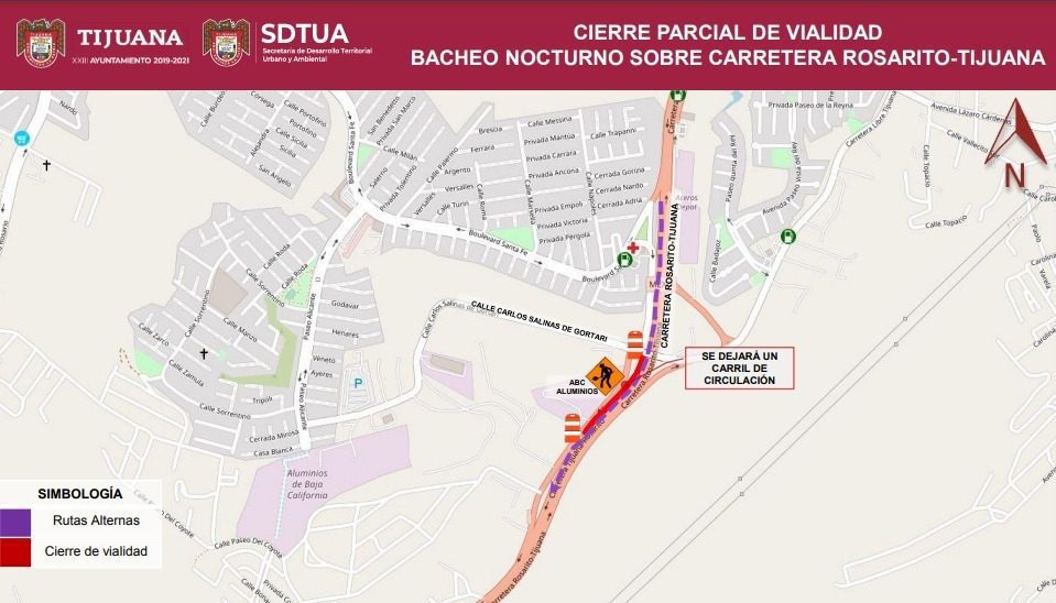 CIERRE PARCIAL EN LA CARRETERA ROSARITO-TIJUANA POR BACHEO