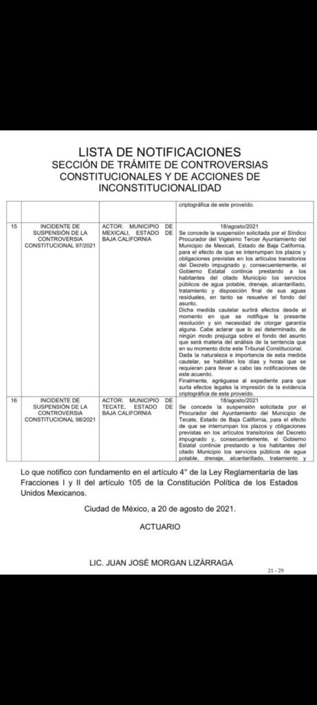 OTORGAN SUSPENSIóN PARA 'FRENAR' MUNICIPALIZACIóN DEL AGUA