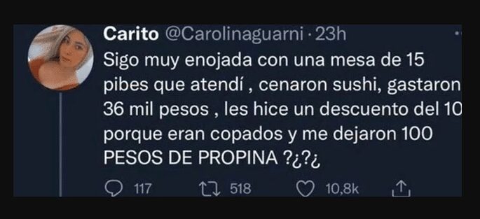 MESERA CRITICA A COMENSALES QUE DEJARON PROPINA DE 20 PESOS
