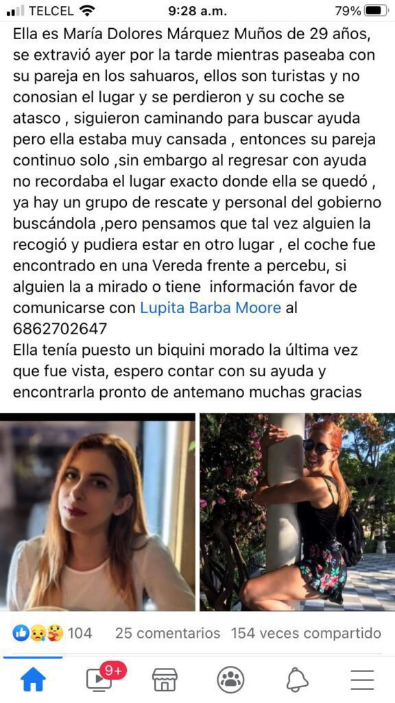 JOVEN ESPAñOLA DESAPARECE EN DESIERTO DE MEXICALI