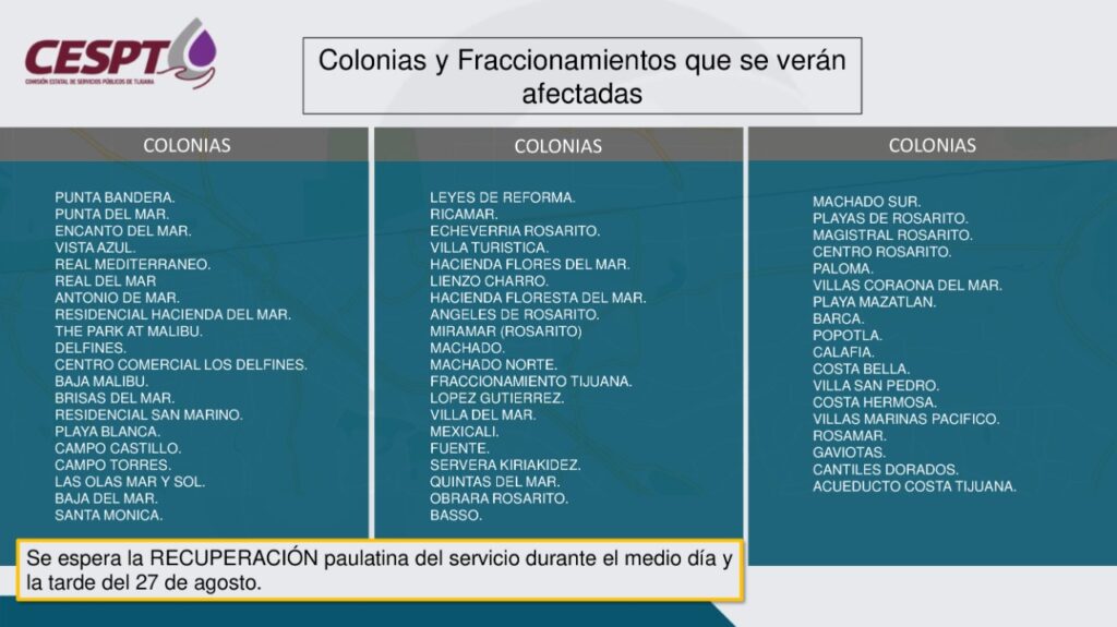 HABRá CORTE DE AGUA EN DECENAS DE COLONIAS