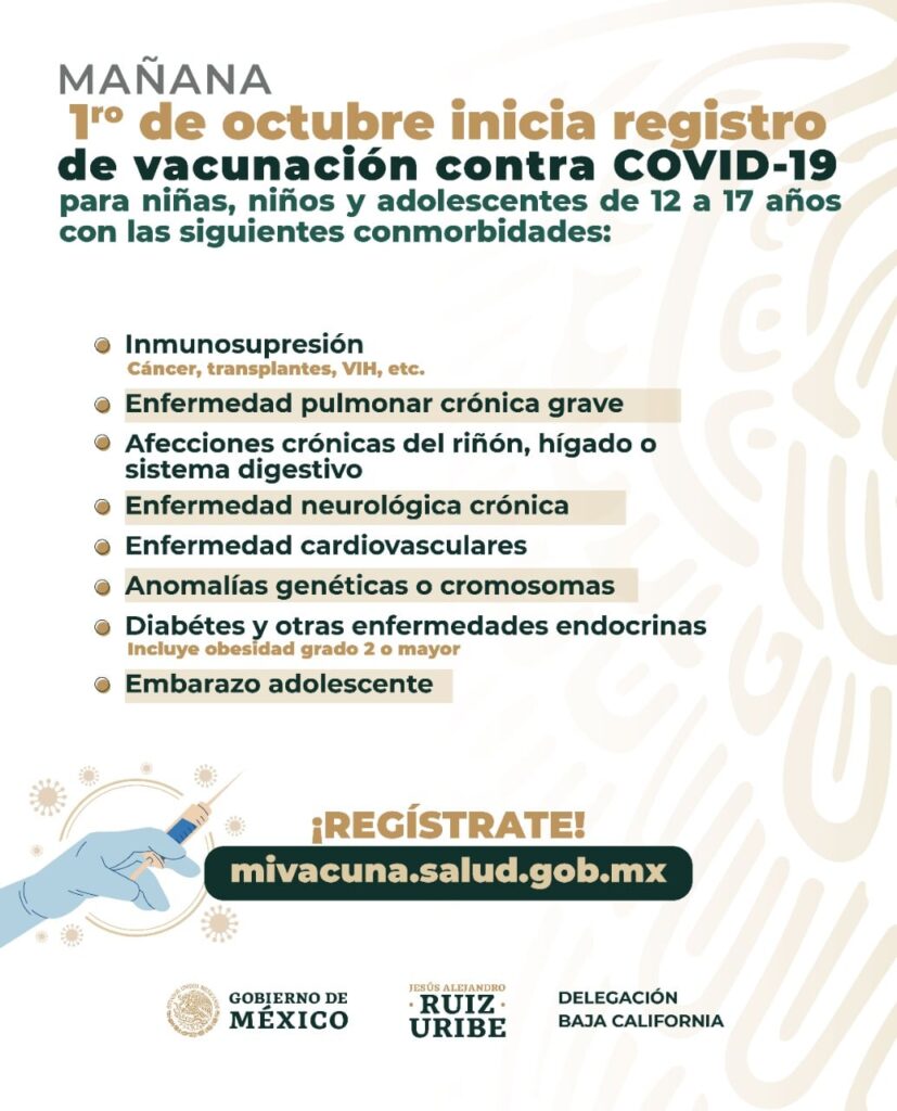 ESTE VIERNES ARRANCA REGISTRO PARA VACUNACIóN A MENORES CON COMORBILIDADES