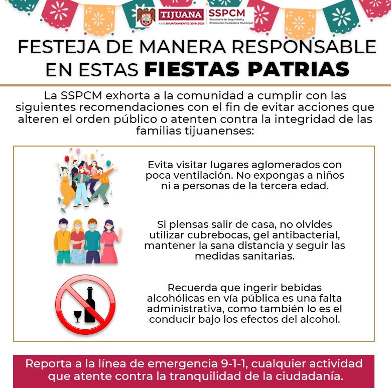 EXHORTA SSPCM A RESPETAR BANDO DE POLICíA EN FESTEJOS PATRIOS