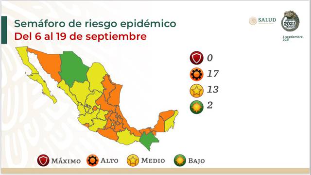 MéXICO SIN ESTADOS EN ROJO EN SEMáFORO EPIDEMIOLóGICO