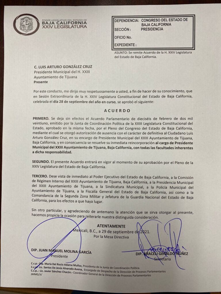 ARTURO GONZáLEZ CRUZ VUELVE COMO ALCALDE DE TIJUANA