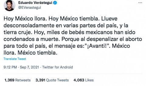 VERáSTEGUI ASEGURA QUE SISMOS E INUNDACIONES SON POR DECISIóN DE SCJN