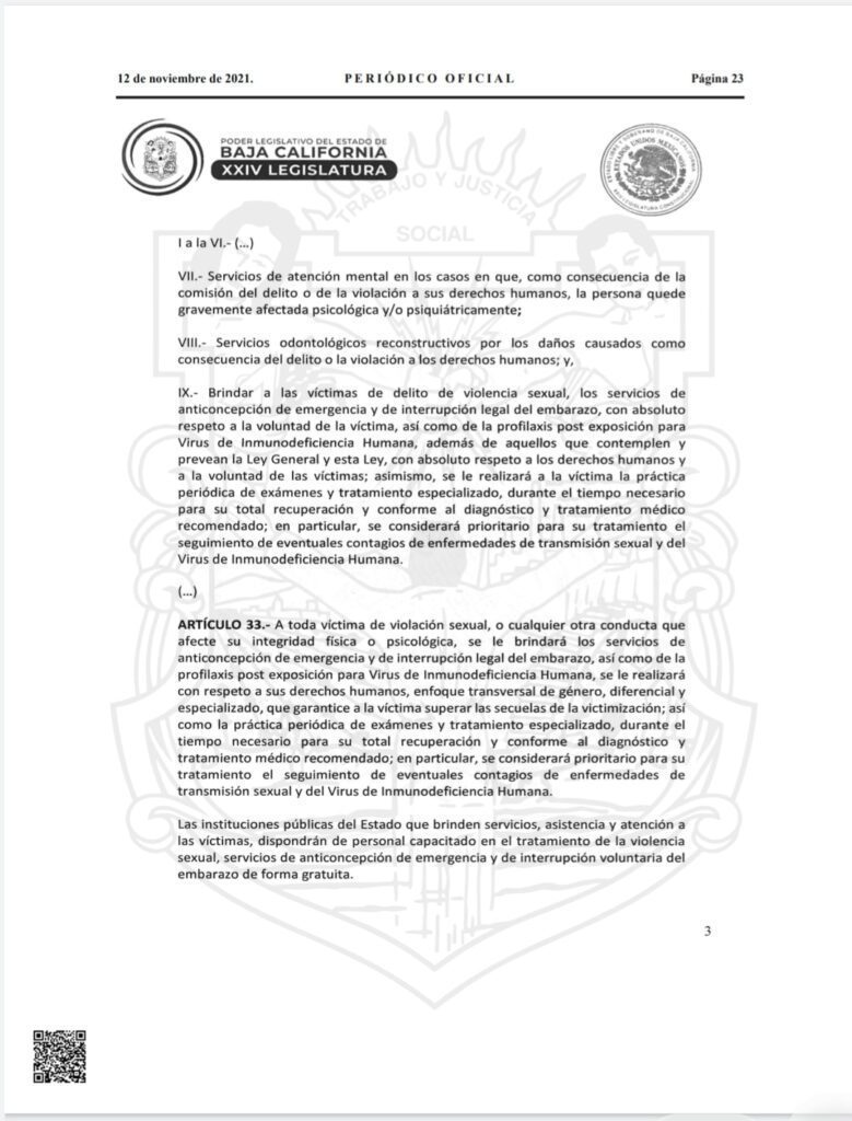 PUBLICAN REFORMAS PARA DESPENALIZACIóN DEL ABORTO EN BC