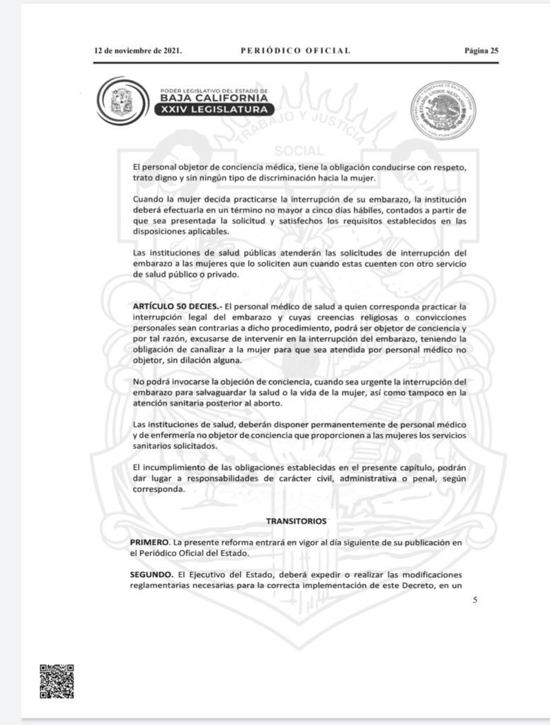 PUBLICAN REFORMAS PARA DESPENALIZACIóN DEL ABORTO EN BC
