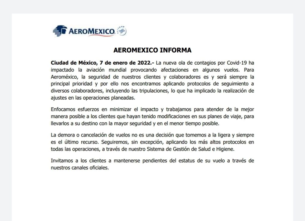 AEROMéXICO CANCELA ALREDEDOR DE 300 VUELOS EN MéXICO