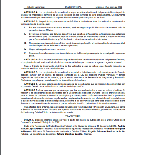 FEDERACIóN PUBLICA DECRETO PARA FOMENTAR REGULARIZACIóN DE AUTOS 'CHOCOLATE'