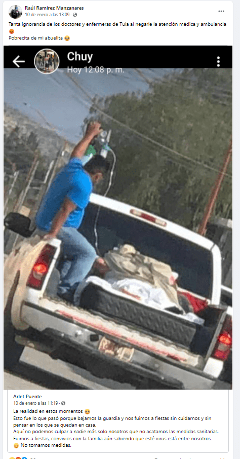NIEGAN AMBULANCIA A ABUELITA Y LA TRASLADAN EN CAJA DE PICK UP