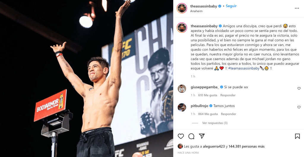 BRANDON MORENO SE DISCULPA CON FANáTICOS TRAS DERROTA