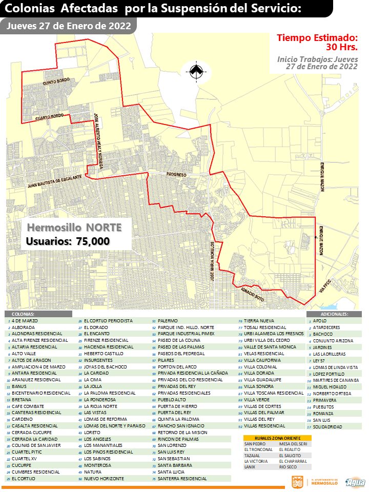 CAUSA MOLESTIAS SEGUNDO DíA SIN AGUA AL NORTE DE HERMOSILLO