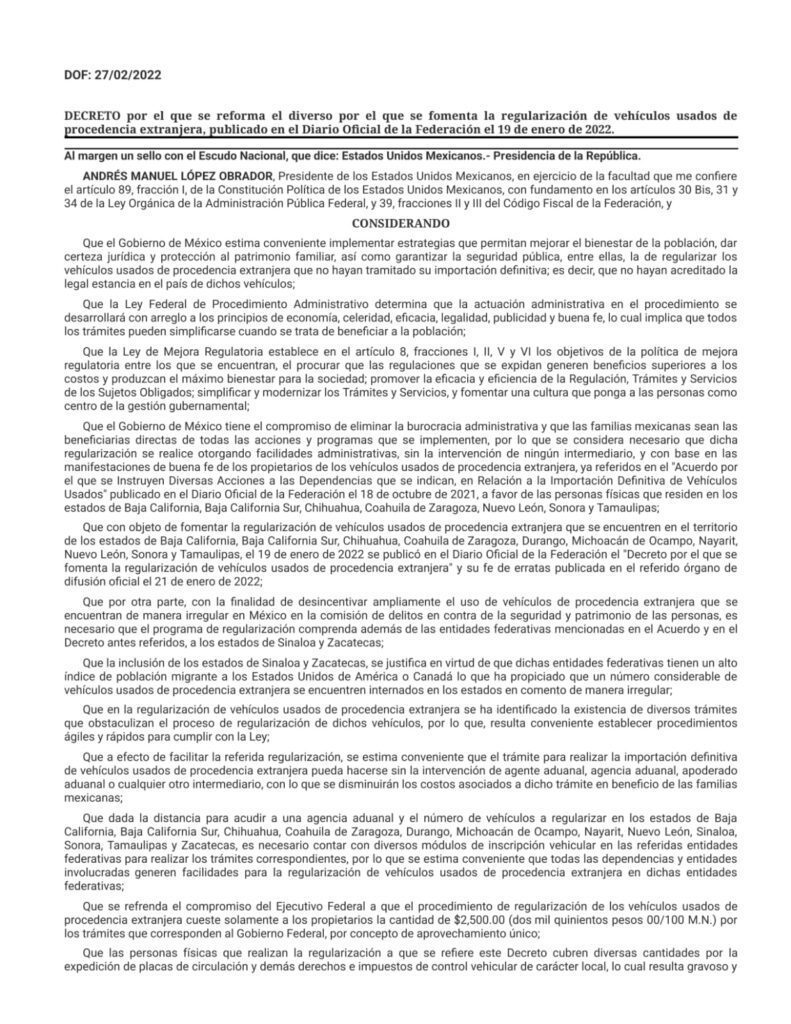 OFICIAL: MODIFICAN DECRETO PARA REGULARIZAR AUTOS CHOCOLATE