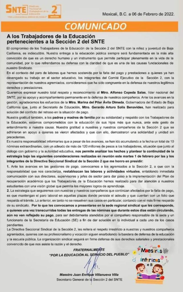 TERMINA PARO DE LABORES DE MAESTROS EN BC TERMINA PARO DE LABORES DE MAESTROS EN BC