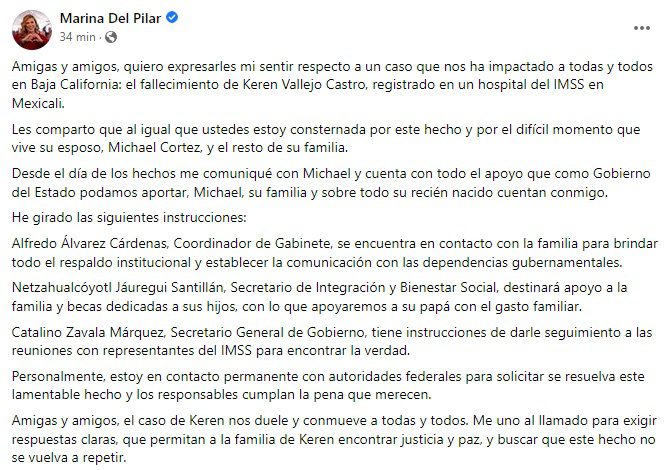 GOBERNADORA GIRA INSTRUCCIONES PARA APOYAR A FAMILIA DE KEREN VALLEJO