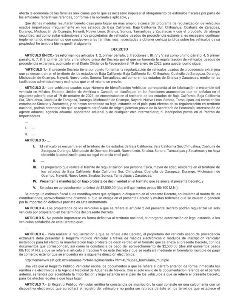 OFICIAL: MODIFICAN DECRETO PARA REGULARIZAR AUTOS CHOCOLATE