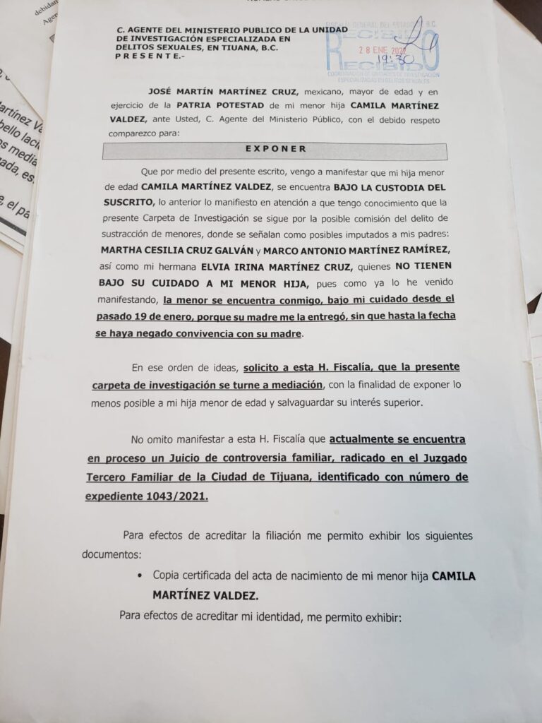 PADRE DE CAMILA DENUNCIA HOSTIGAMIENTO DE LA FISCALíA; BUSCA CONCILIAR POR EL BIENESTAR DE LA NIñA