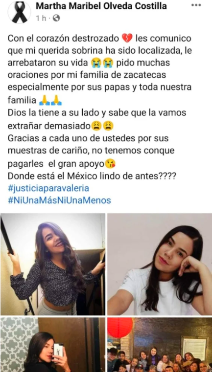 ENCUENTRAN SIN VIDA A VALERIA, UNIVERSITARIA REPORTADA COMO DESAPARECIDA