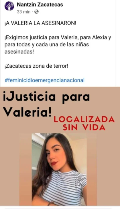ENCUENTRAN SIN VIDA A VALERIA, UNIVERSITARIA REPORTADA COMO DESAPARECIDA