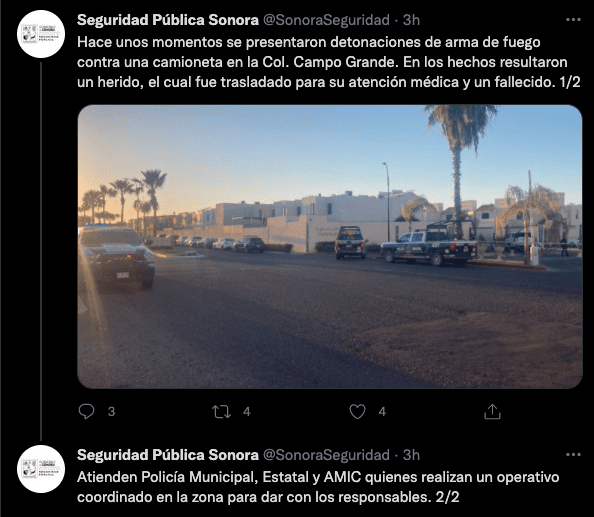 ABATEN A DOS PERSONAS Y HIEREN A UNO MáS EN HERMOSILLO