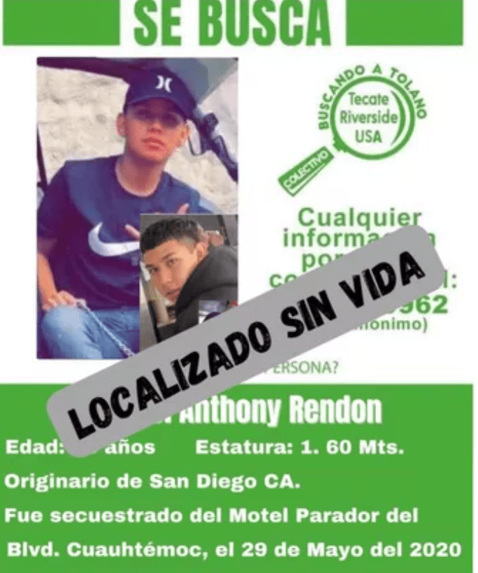 LOCALIZAN CADáVER DE ANTHONY JOVEN SECUESTRADO EN TIJUANA EN 2020