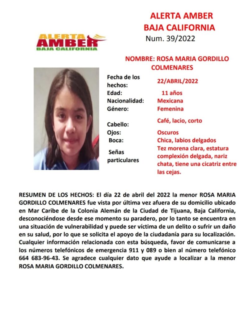 ALERTA AMBER POR ROSA MARíA GORDILLO DE 11 AñOS