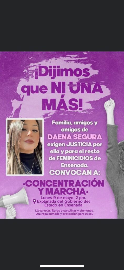 PREPARAN MANIFESTACIóN POR FEMINICIDIO DE DAENA SEGURA EN ENSENADA